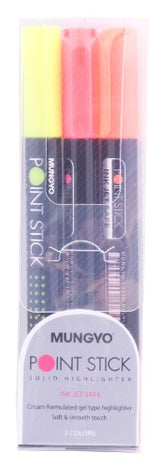 Point Stick Highlighter Set of 3 with ergonomic design and vibrant, quick-drying, odorless ink for precise marking.