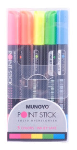 Point Stick Highlighter Set of 5 with fine tips and vibrant, quick-drying, odorless ink for precise highlighting and marking.