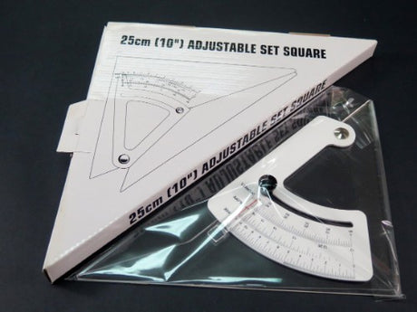 Adjustable 25cm set square for precision drawing, featuring clear angle markings and a lightweight, durable design.