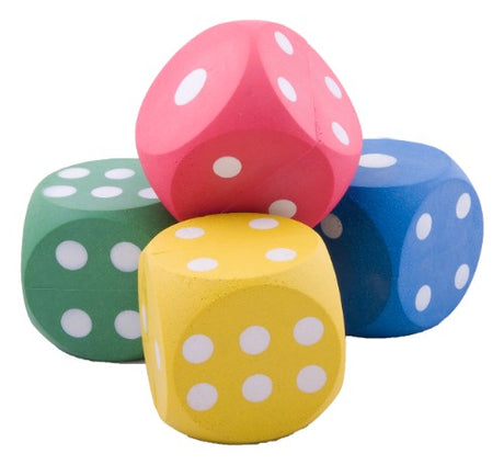 Colorful 53mm rubber dice for board games, tabletop activities, and creative crafts, perfect for all ages.