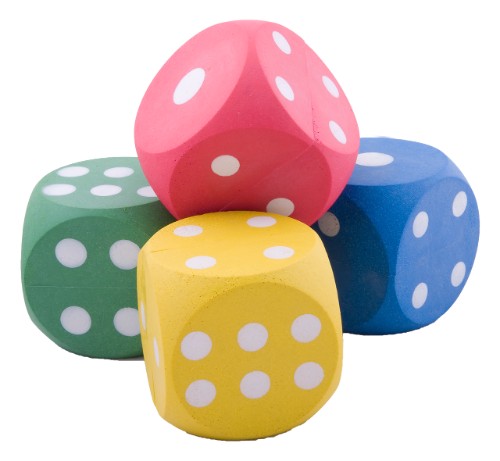 Colorful 53mm rubber dice for board games, tabletop activities, and creative crafts, perfect for all ages.