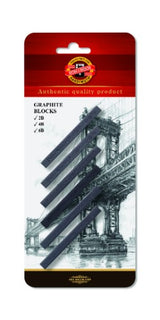 Koh-I-Noor graphite block set, 7x7mm, assorted 2B, 4B, 6B grades for precise sketching and shading.