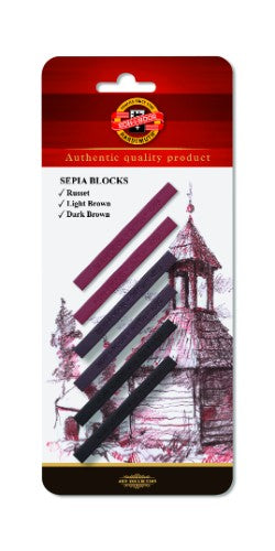 Koh-I-Noor 4392 Sepia Blocks Set of 6, featuring rich sepia tones for drawing and sketching, ideal for artists and enthusiasts.