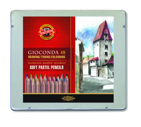 Gioconda Soft Pastel Pencils 48-pack; vibrant colors, smooth application, ideal for detailed art and textures.