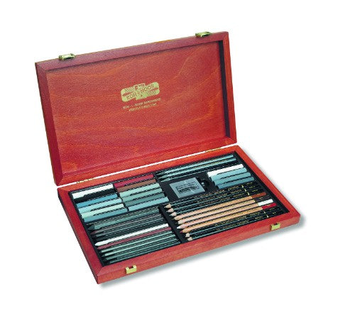 8895 Art Set Big: comprehensive wooden art supplies with pastel crayons, pencils, and charcoal for aspiring artists.