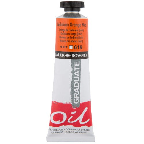 D-R Graduate Oil 38ml in Cad Orange Hue, vibrant paint with smooth texture, high lightfastness, perfect for students and hobbyists.