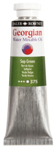 Rown Gwamo 37ml Sap Green oil paint tube, featuring vibrant sap green color, water mixable for easy use, ideal for artists.