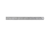 Stainless steel 12" ruler with clear measurements, rounded edges for safety, perfect for precision tasks in any setting.