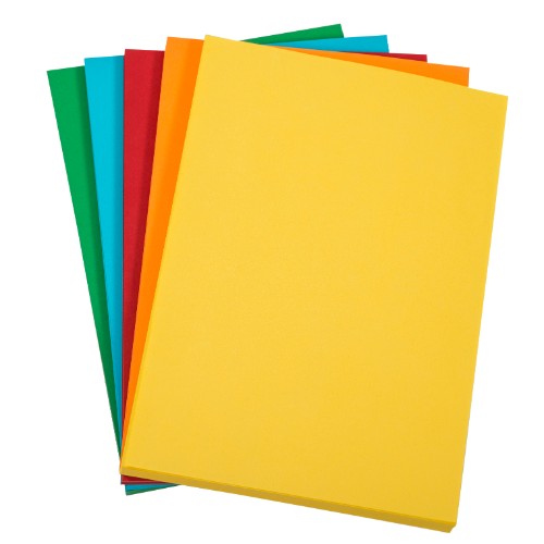 Vibrant A4 75gsm paper in 5 colors, perfect for eye-catching documents and creative projects, 500 sheets per pack.