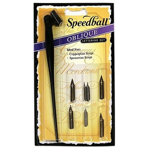 Calligraphy Pen Set featuring oblique holder, multiple nibs, designed for Copperplate and Spencerian lettering styles.