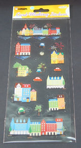 Colorful house-themed stickers for card making, perfect for enhancing personalized projects and scrapbooking.