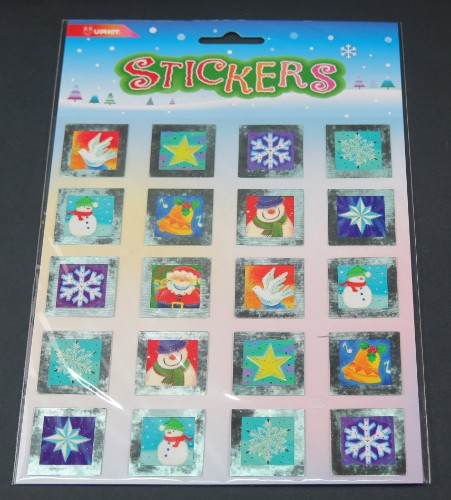 Vibrant Christmas-themed stickers featuring snowflakes, Santa, and ornaments, perfect for holiday decorating and DIY projects.