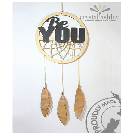 Laser-cut bamboo dream catcher featuring one ring and three curved feathers, perfect for gifting.