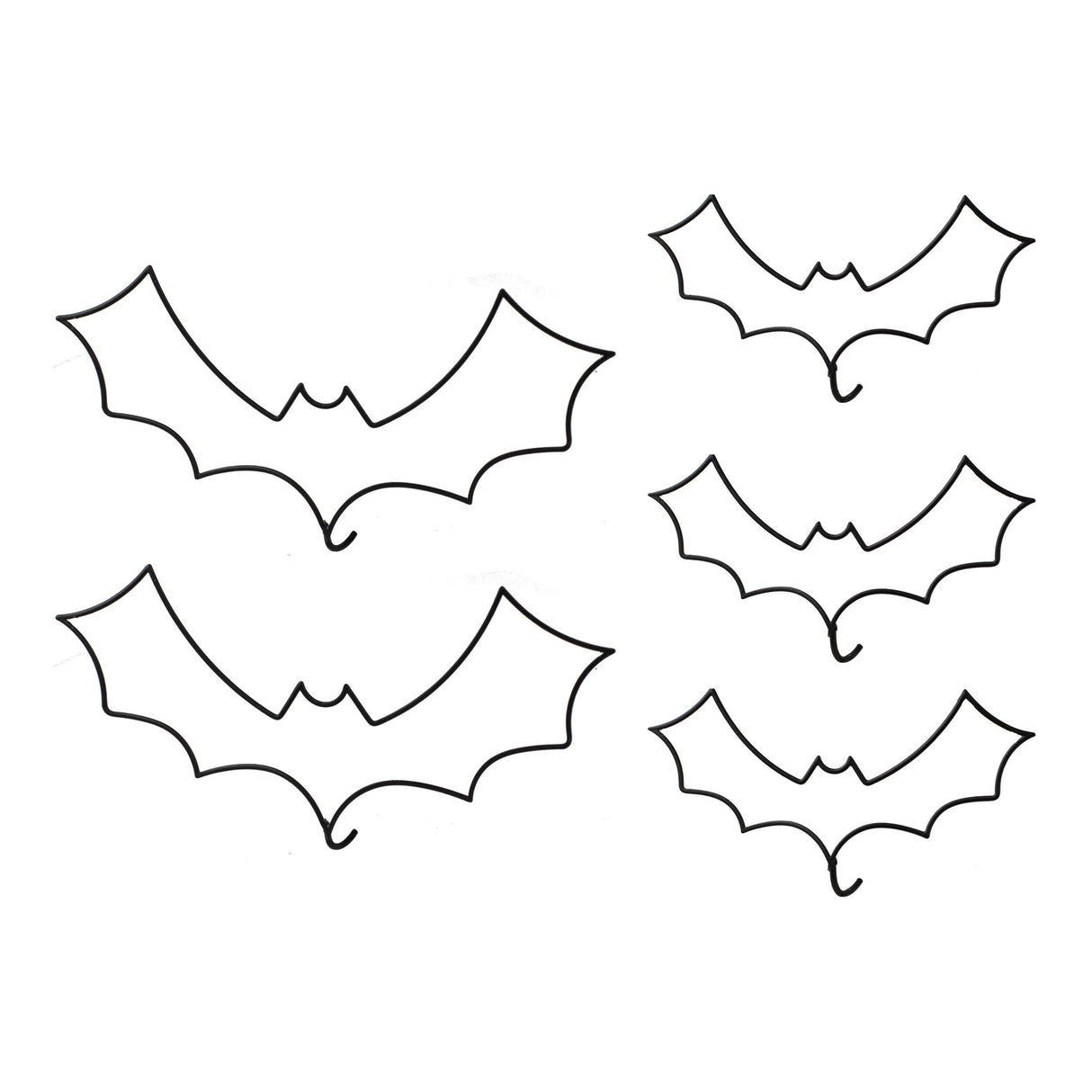 Black wire bat cake decorations for Halloween, featuring two large and three medium bats for elegant, spooky desserts.