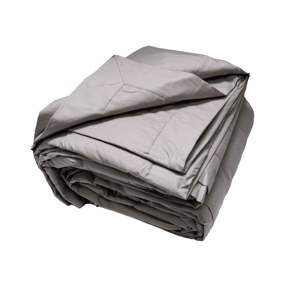 Lightweight silver feather and down blanket, 180x230cm, 50/50 fill for breathability and comfort.