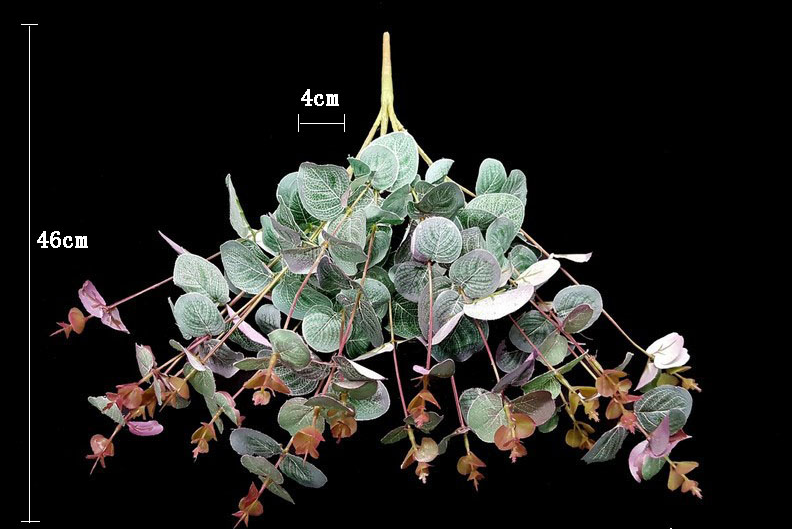 Lifelike Eucalyptus bush with green leaves and red edges, perfect for low-light decor and maintenance-free elegance.
