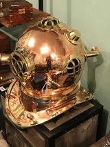 Vintage Brass & Copper Divers Helmet replica, showcasing intricate detailing and maritime elegance for home decor.