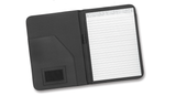Set of 6 black PU leather portfolios featuring a lined pad and pen loop, perfect for organizing notes and documents.