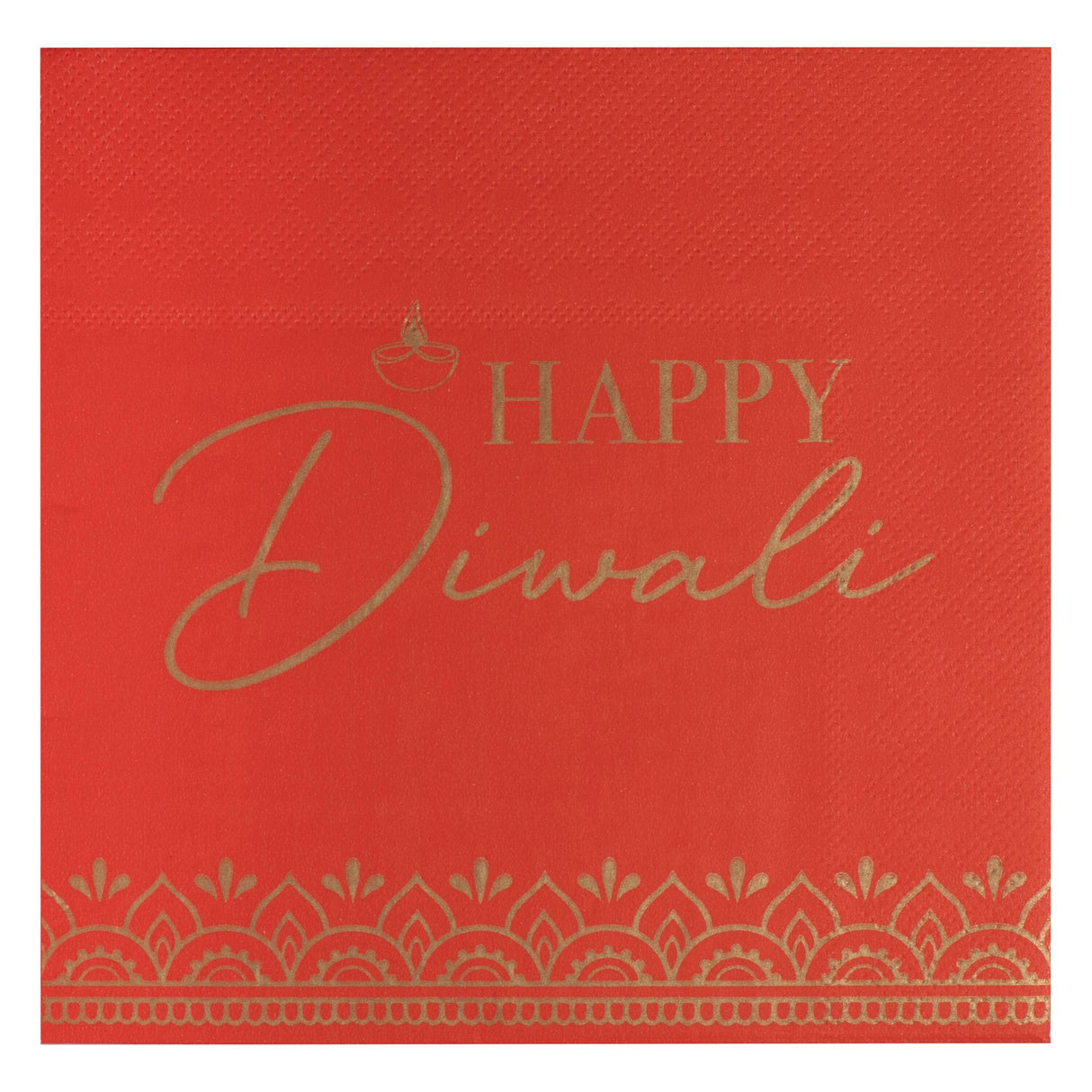 Elegant red and gold beverage napkins for Diwali, featuring intricate patterns, perfect for festive gatherings.