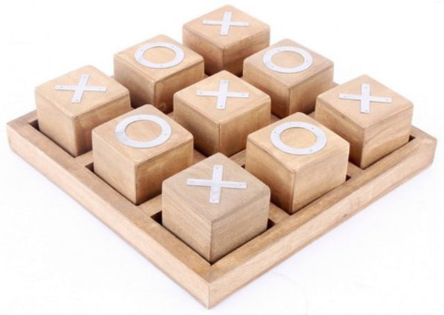 Large natural wooden tic tac toe game board, 30cm, stylish decor and interactive fun for any space.