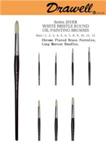 High-quality Drawell S201KR Bristle Round #1 brush for fine lines and details in watercolor, acrylic, and oil painting.