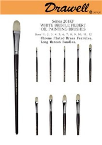 High-quality Drawell S201kf Bristle Filbert #1 paintbrush, ideal for smooth, blended finishes in acrylic and oil painting.