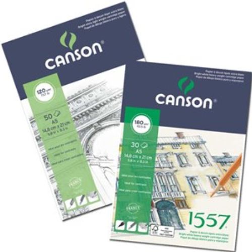 Canson 1557 Pad A3 features premium bright white sketching paper, ideal for drawing and shading with excellent pigment retention.