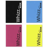 Whizz Book A4 notebook featuring 136 sheets of 80gsm recycled paper, ideal for drawing and note-taking in four vibrant colors.