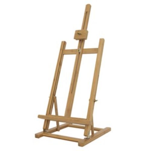 Bamboo table easel with adjustable height and angle, supporting canvases up to 56 cm, perfect for artists and crafters.