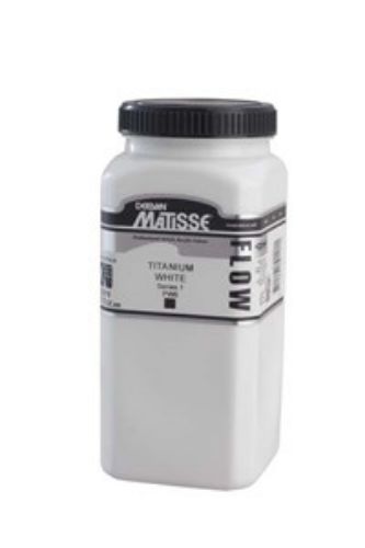 Premium Matisse Flow 500ml Titanium White acrylic paint with thin viscosity for smooth brushstrokes and versatile techniques.