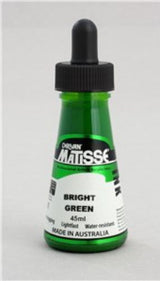 Matisse Ink 45ml in Bright Green, a versatile, vibrant acrylic ink ideal for calligraphy, drawing, and mixed media applications.