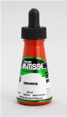 Vibrant 50ml Matisse Orange Ink for artists, perfect for calligraphy, airbrushing, and watercolour techniques on paper or canvas.