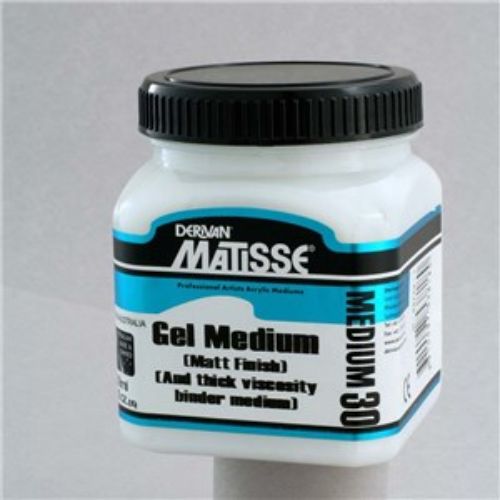 Matisse MM30 250ml Matt Gel Medium in a bottle, ideal for artists seeking a matte finish and enhanced texture in their artwork.