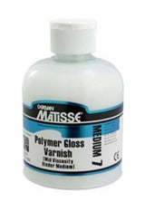 Matisse MM7 250ml Poly Gloss Varnish provides a shiny, protective finish enhancing artwork colors and flow for acrylic artists.