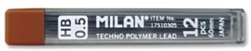 Milan Lead Refill pack contains 12 durable 0.5mm HB leads, perfect for precision writing and drawing.