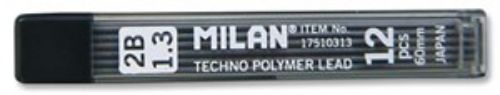 Milan Lead Refill set of 12, 1.3mm thickness, 2B grade, ideal for smooth writing and detailed artwork.