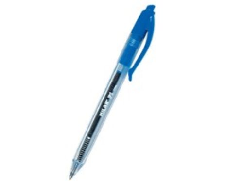 Milan P1 Blue Ballpen with ergonomic grip for smooth 1mm writing, ideal for home, school, or office use.