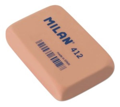 Pack of 12 Milan Erasers 412, premium synthetic rubber for clean, precise corrections without smudging. Ideal for students and artists.