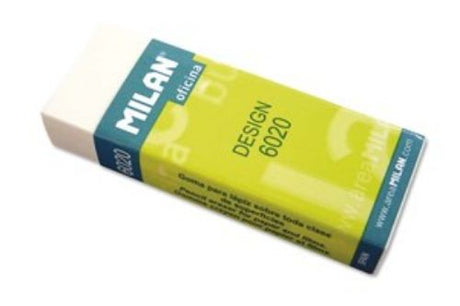 Pack of 20 Milan Erasers 6020 in white, designed for clean pencil mark removal without damaging paper.