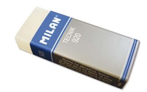 Pack of 20 transparent Milan Erasers 920 designed for precise, smudge-free erasing on all paper types.