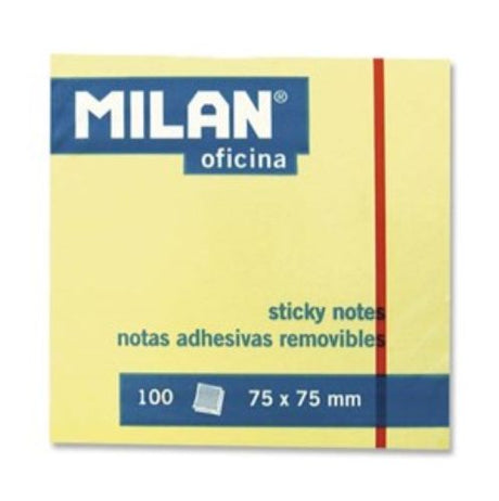 Vibrant yellow Milan Sticky Notes, 75x75 mm, perfect for reminders and organization in home or office.