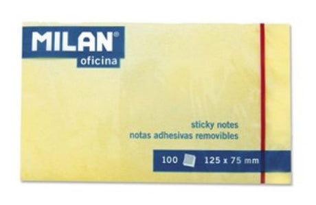 Vibrant yellow Milan Sticky Notes, 125x75 mm, ideal for reminders, ideas, and organizing tasks with high-quality adhesive.