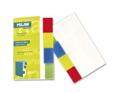 Milan Sticky Notes Transparent Bookmarks in vibrant colors, perfect for organizing and noting pages without obstructing text.