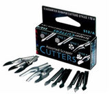 Set of 12 assorted high carbon steel scraper cutters, featuring jig-ground edges for precision scraping in various styles.