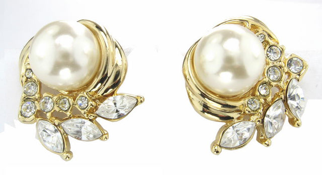 Elegant gold-plated earrings featuring pearls with a luxurious Rhodium finish, perfect for any occasion.