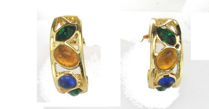 Vibrant Blue/Yellow/Green Clip Hoop Earrings add color and elegance, perfect for any occasion or everyday style.