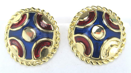 Elegant gold earrings featuring red and blue inner accents, perfect for elevating any outfit or occasion.