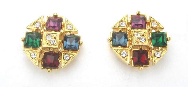 Vibrant multicoloured gold clip earrings for a stylish touch, perfect for any occasion without the need for piercings.