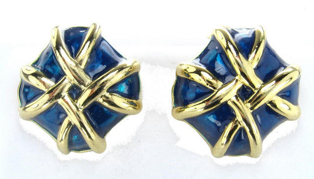 Gold and blue enamel earrings featuring a striking design, perfect for elevating any outfit with elegance.