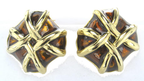 Stunning gold and brown enamel earrings that blend modern elegance with classic design, perfect for any occasion.